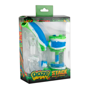 OOZE STACK SILICONE GLASS WATER PIPE BLUE WHITE GREEN