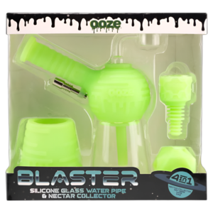 OOZE BLASTER SILICONE GLASS WATER PIPE & NECTOR COLLECTOR - GREEN GLOW
