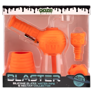 OOZE BLASTER SILICONE GLASS WATER PIPE & NECTOR COLLECTOR - ORANGE BURST