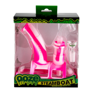 OOZE STEAMBOAT SILICONE GLASS WATER PIPE PINK WHITE